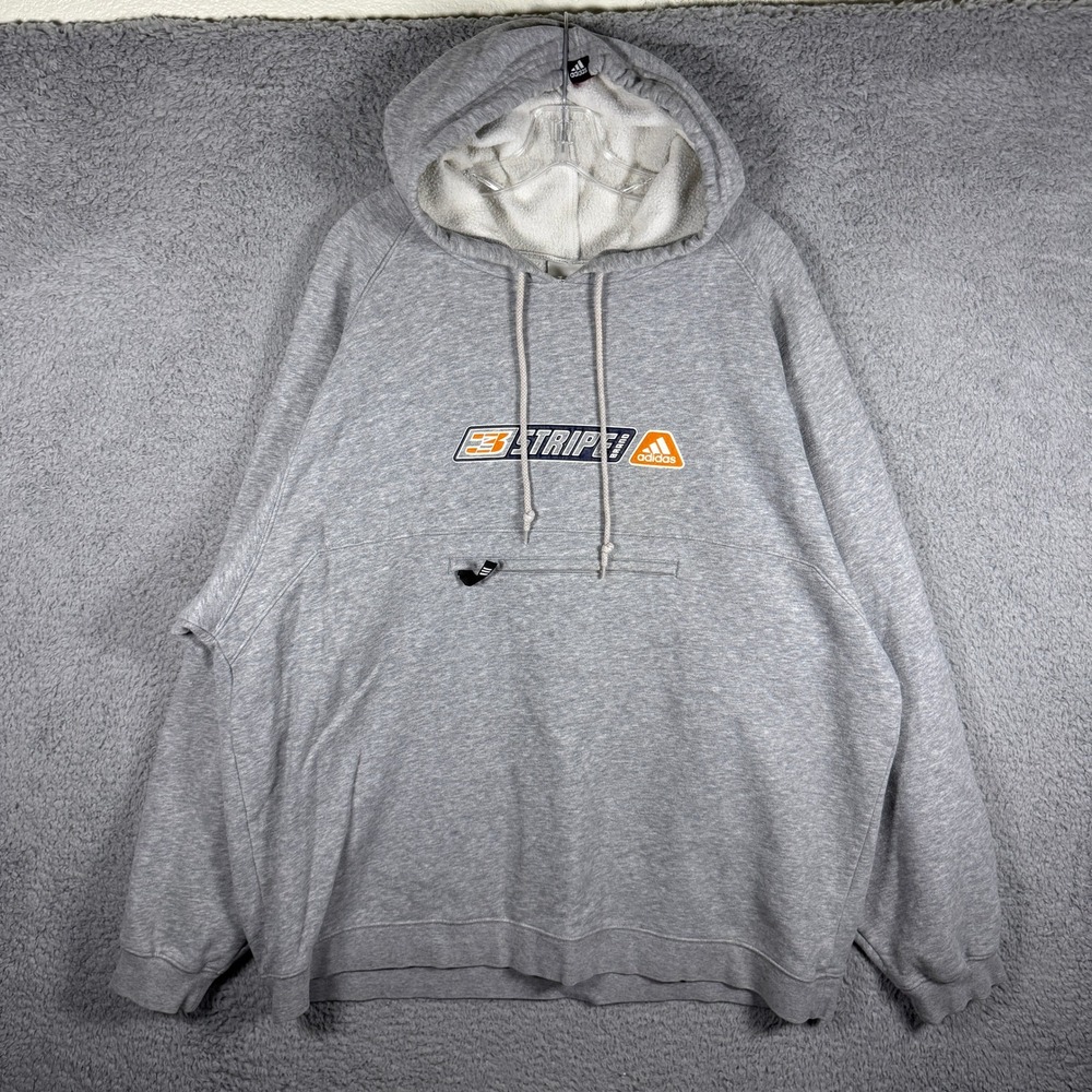 Adidas Vintage Y2K 3 Stripe Brand Hoodie XL Heavyweight Center Zip Pocket 2000s